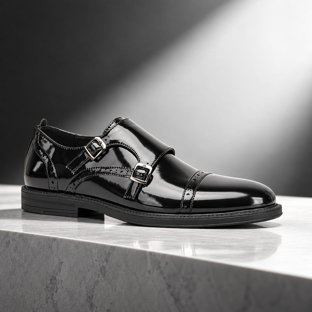 Claremont Glossy Cap Toe Monk Strap Shoes (1:1, image 6)