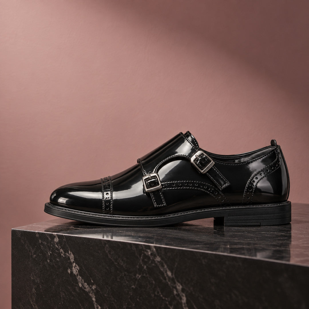 Claremont Glossy Cap Toe Monk Strap Shoes (1:1, image 13)