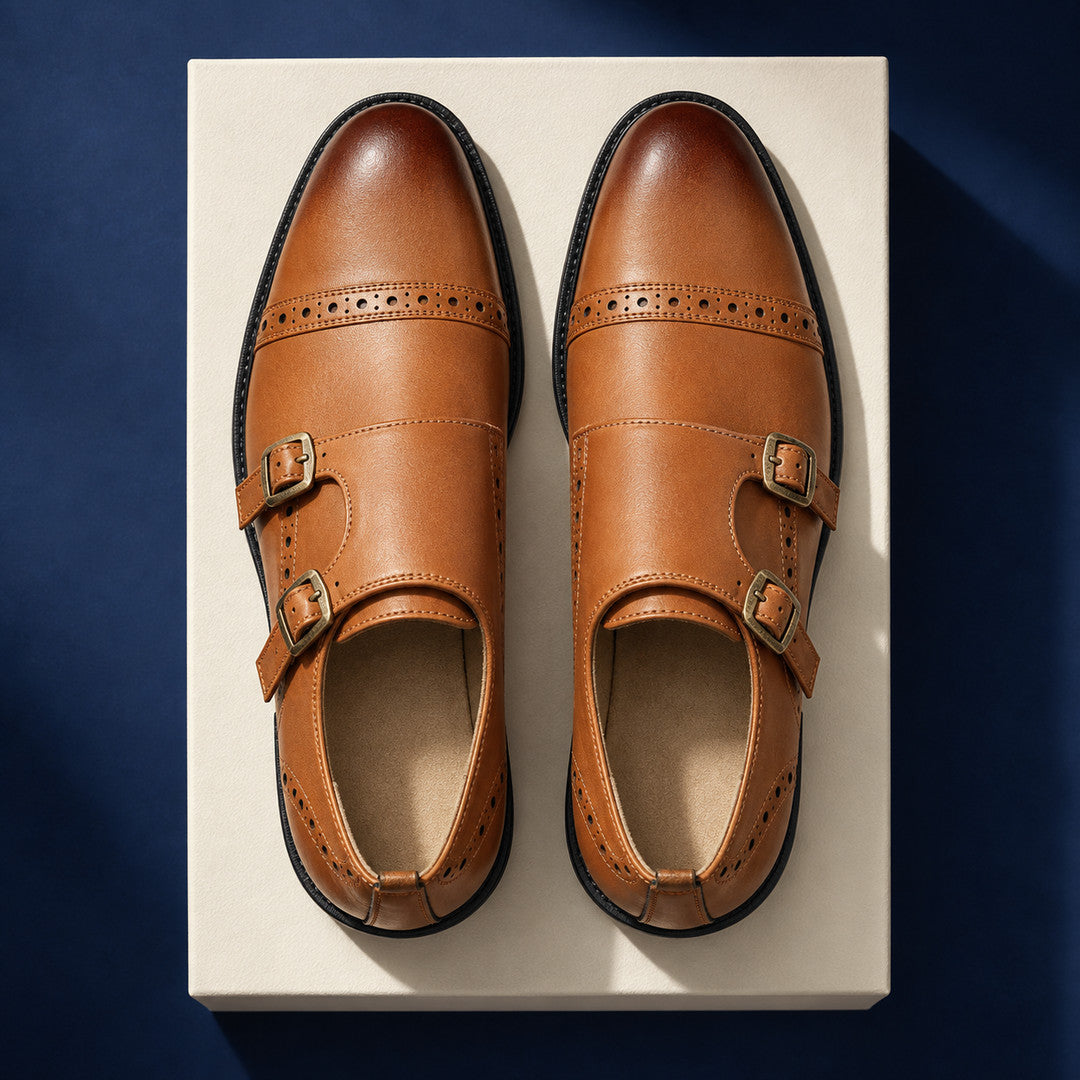 Claremont Glossy Cap Toe Monk Strap Shoes (1:1, image 14)