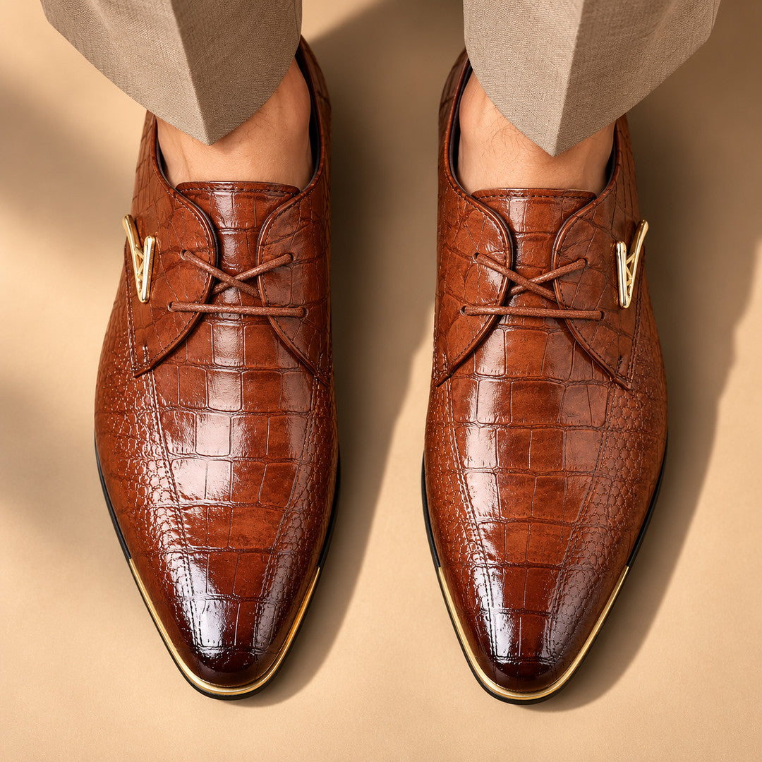 Rivington Croc-Effect Gold Trim Dress Shoes (1:1, image 7)