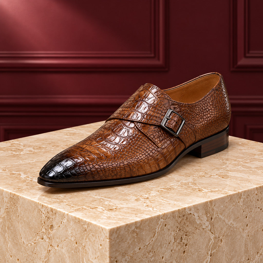 Wellington Croc-Effect Single Buckle Monk Strap Shoes (1:1, image 7)