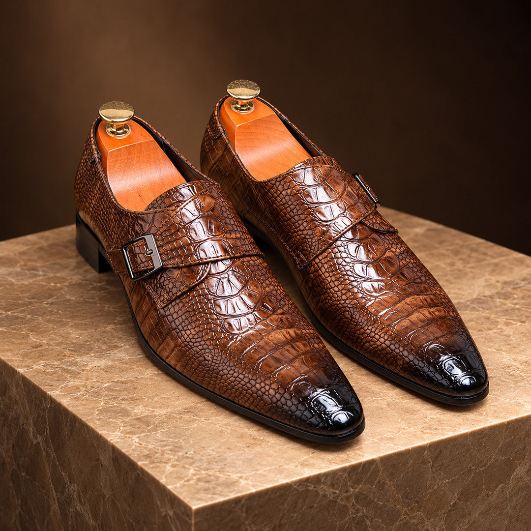 Wellington Croc-Effect Single Buckle Monk Strap Shoes (1:1, image 9)
