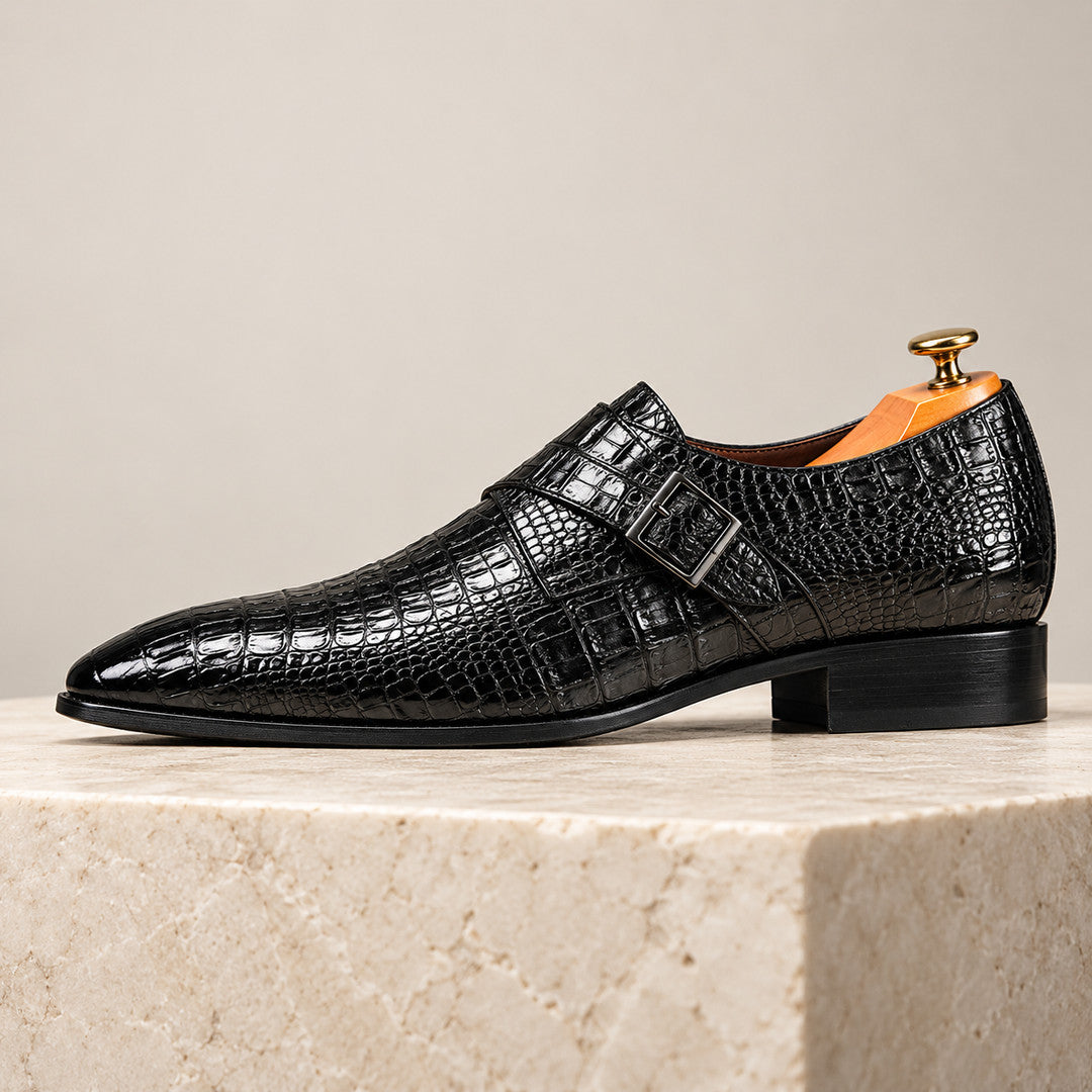 Wellington Croc-Effect Single Buckle Monk Strap Shoes (1:1, image 10)