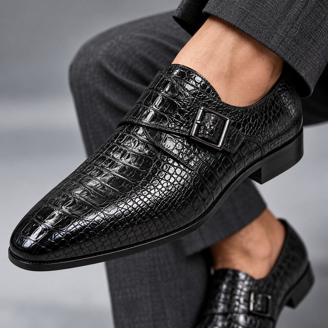 Wellington Croc-Effect Single Buckle Monk Strap Shoes (1:1, image 16)